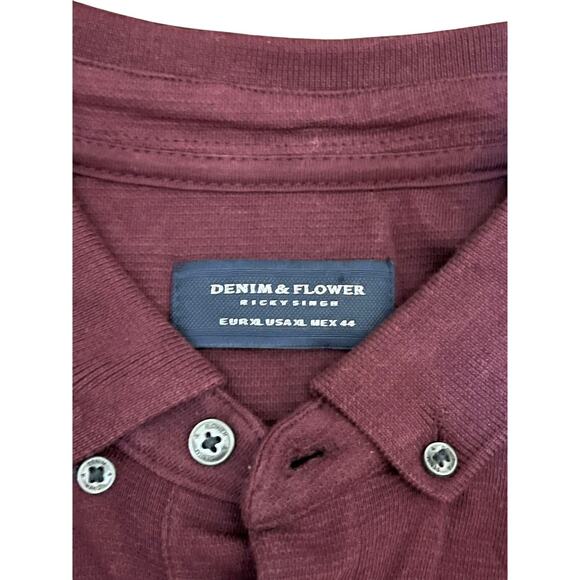 Denim & Flower Burgundy Coller Men’s T-Shirt Size XL - Picture 2 of 4